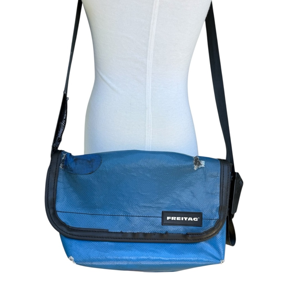 Freitag Messenger Crossbody Flap Travel Bag Blue Upcycled Naturally Distressed
